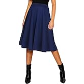 Urban CoCo Women's Basic Elastic Waist A-line Solid Flared Midi Skirt