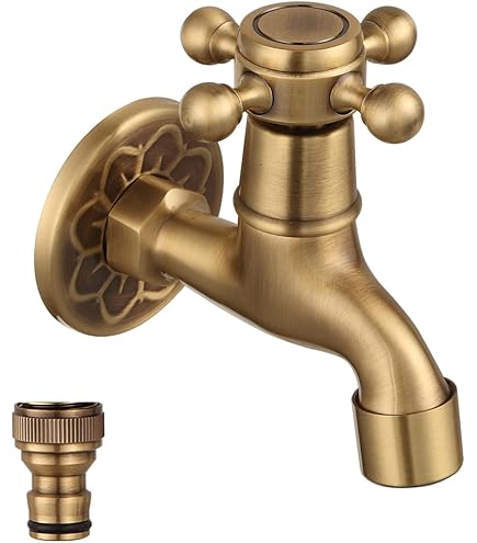 Decorative Solid Brass Sunflower Outdoor Faucet - 4\" Long, 1/2\" NPT, Antique Finish Garden Spigot