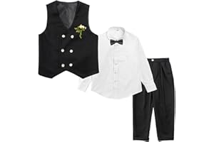 LOLANTA Boys' 4-Piece Formal Suit, Wedding Ring Bearer Outfit Vest Pants with Dress Shirt Bow Tie for Graduation 2-13 Years
