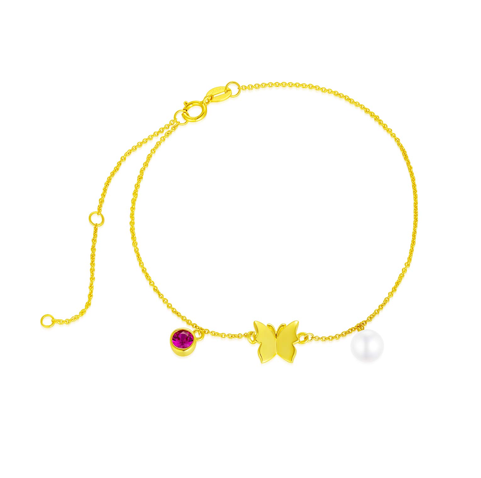 SISGEM Women's Gold Butterfly Bracelet, 9 ct Yellow Gold Charm Link Bracelet with 6mm Freshwater Cultured Pearl, for Her Women Ladies Mum Sister