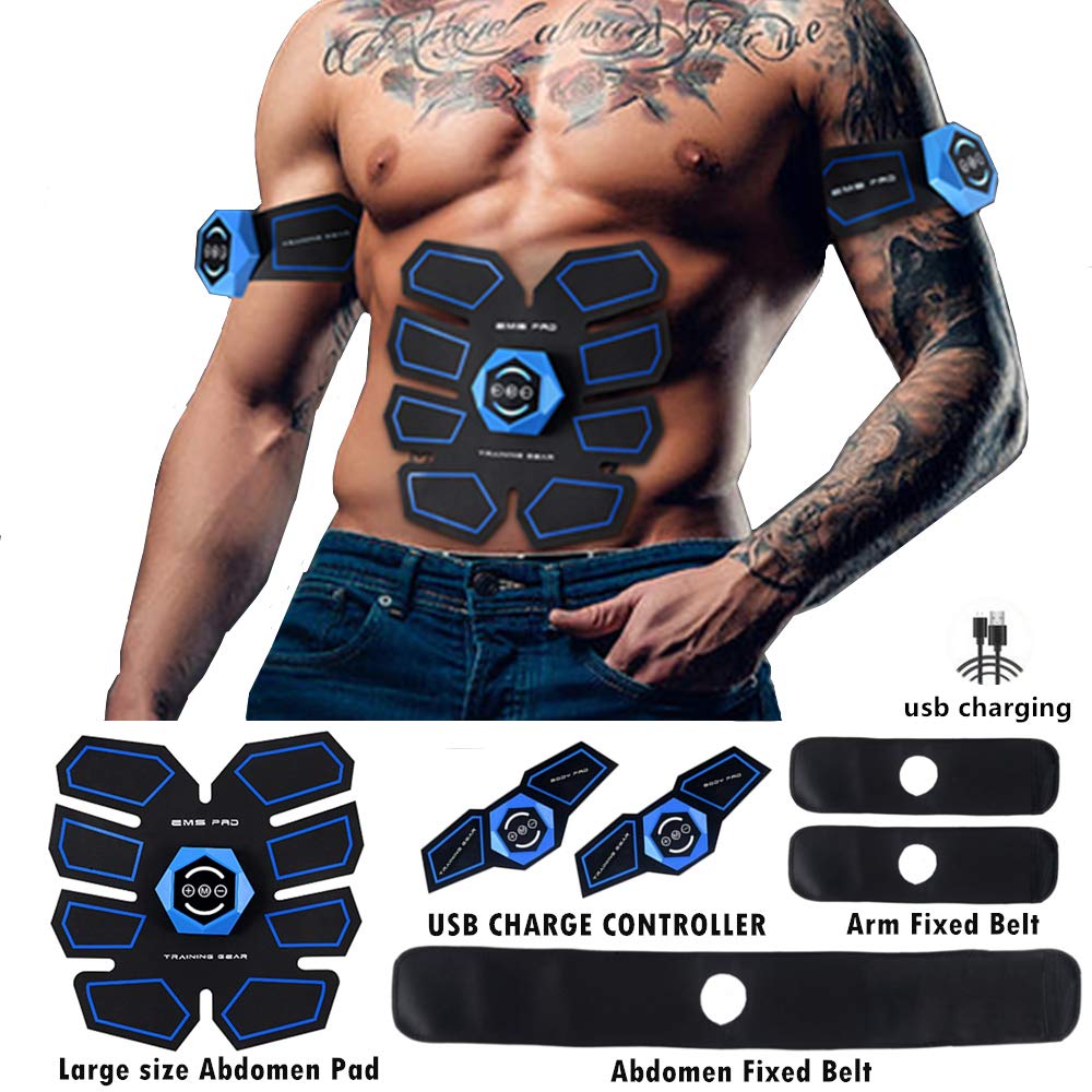 MBODY EMS Muscle Toning Belt ABS Toner Abdominal Workout Belt Body Training Gear Fitness Equipment Full Set for Abdomen/Arm/Leg Training (USB Charging) (Blue)
