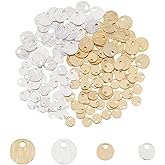 SUPERFINDINGS 160Pcs 2 Styles Brass Stamping Blank Tag Charms 4mm 6mm 2 Colors Flat Round Metal Stamps Tags for Bracelet Necklace Jewelry DIY Craft Making，Hole:0.9-1.2mm