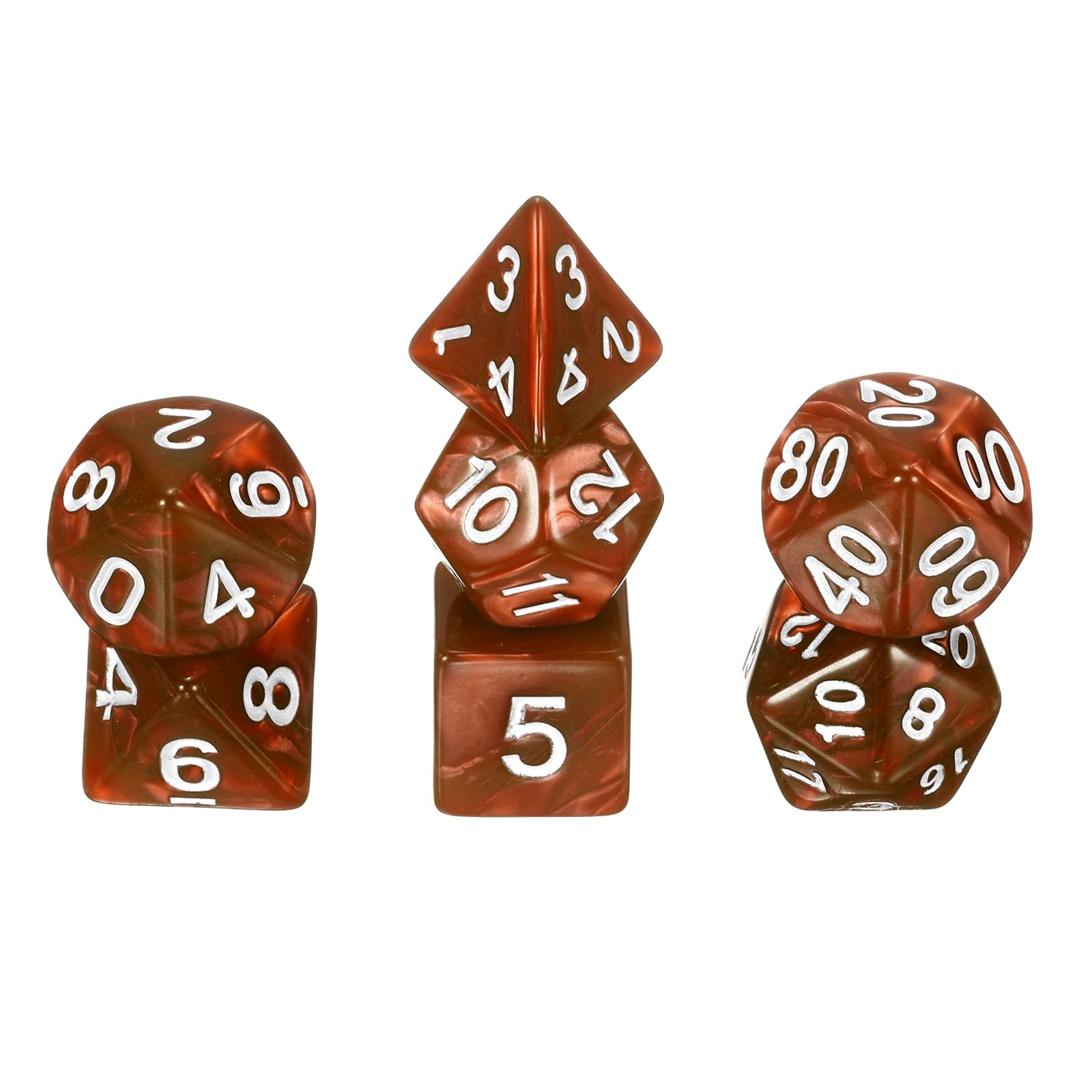 sourcing map Polyhedral Dice Set, 7 Pcs Acrylic Dice for Role Playing Table Games Tabletop Gaming Accessories, Pearl Pattern Brown