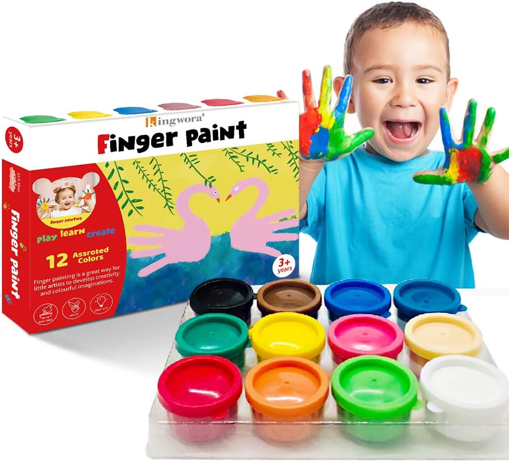 Finger Paint For Toddlers Non-Toxic Washable, 12 Bright Colors Painting for Kids DIY Crafts Painting, School Painting Supplies, Gifts for Kids: Home Improvement