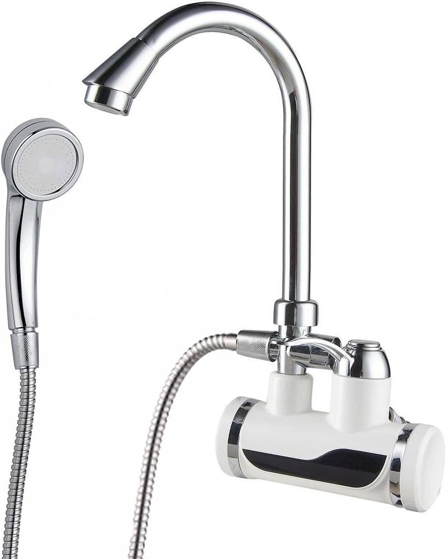 Instant Hot Water Tap Tankless Electric Faucet Electric Water heater Water Heating Kitchen Faucet Dual Hot and ColdInstantaneous Water Heater Shower heater LED Digital Display Side Inflow Big Bend+Shower Set