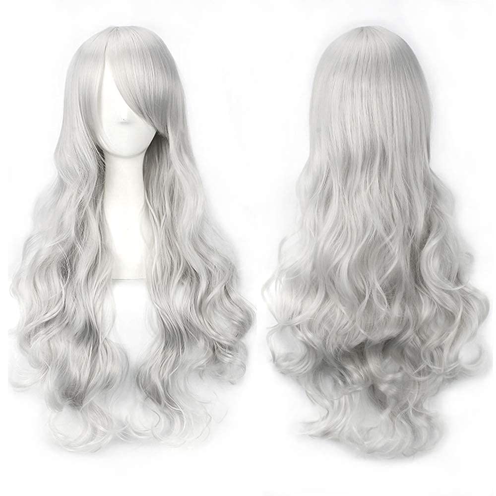 YEESHEDO 32" 80 cm Silver Grey Long Wavy Curly Hair Cosplay Wigs with Bangs for Women Girls Heat Resistant Synthetic Wig for Party Costume Anime Halloween โ image 1