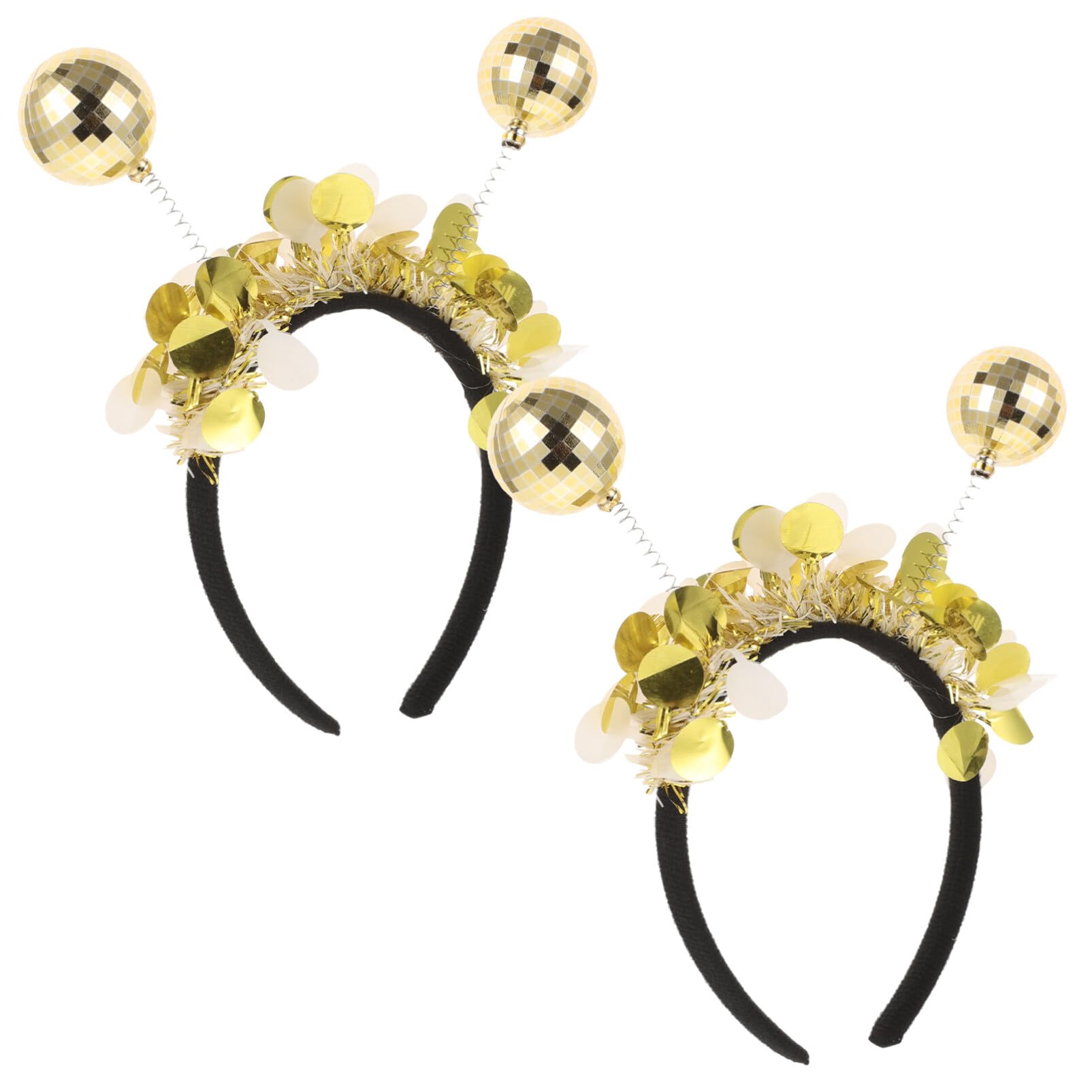 DEARMAMY 2Pcs Gold Disco Ball Hairbands for Girls Women Party Decorative Headbands with Pu Dots Festival Hair Accessories