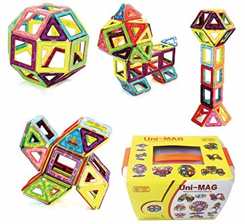 Uni-MAG 56PCS Magnetic Building Blocks Tiles Set Strong Magnets Toy for Kids Stem Educational and Creative Magnet Shapes for Boys Girls Toddlers Building Kits Construction Stacking Toys