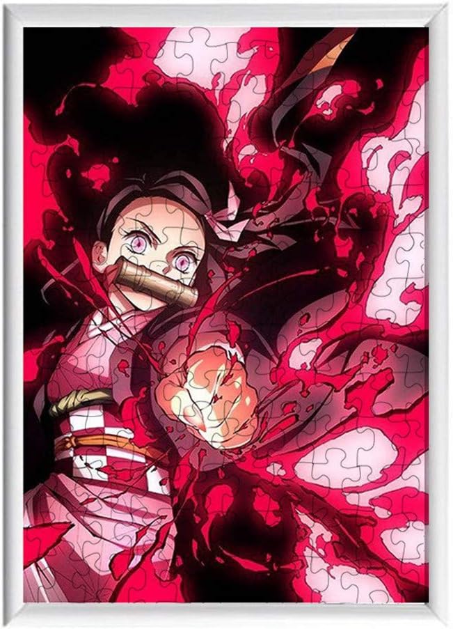 Apehuyuan 120 Piece Jigsaw Puzzles for Adults Kids, Anime Demon Slayer Kimetsu no Yaiba Floor Puzzle with Frame Decompression Intellectual Toys 8 x 12 in(Kamado Nezuko)