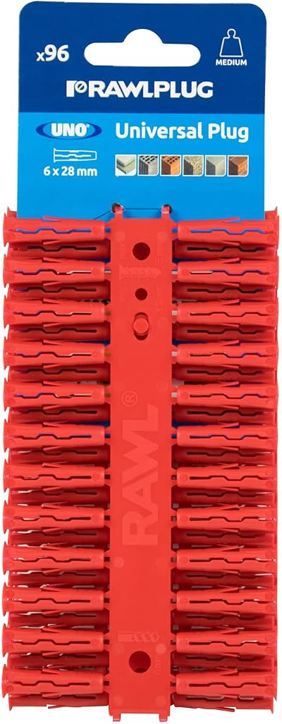 Rawlplug Uno Universal Wall Plugs 6mm Red Pack 96 Masonry Plasterboard Concrete