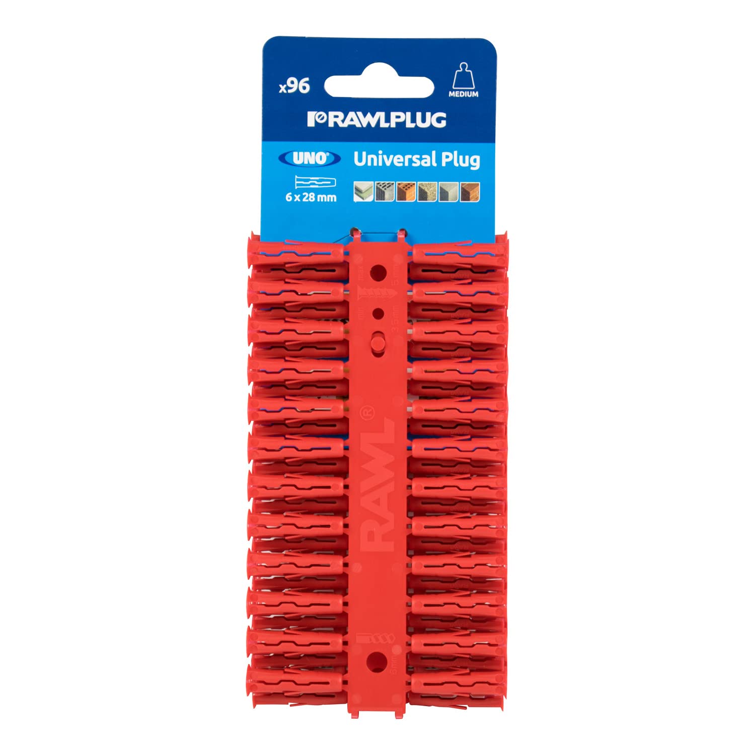 Rawlplug Uno Universal Contract Wallplug 6 mm RED | Rawl Plugs for Plasterboard, Masonry, Brick, Concrete | Solid Wall Plug Anti Rotation Features | Plasterboard Fixings Plug Pack of 96,R-U1-RED-96-C