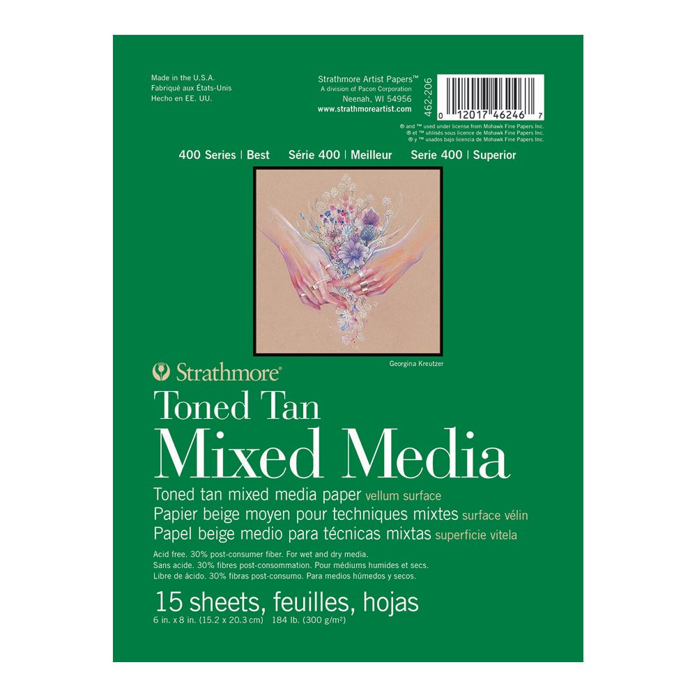 Strathmore 462-206 400 Series Toned Tan Mixed Media Pad, 6"x8" Glue Bound, 15 Sheets per Pad