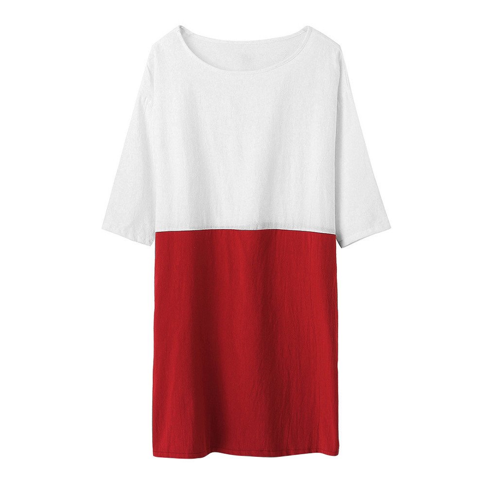 POTO Women Dresses, Loose Color Stitching Casual Dresses with Pockets Cotton Linen Tunic Dress Party Dress Beach Dress