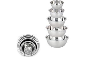 Bfraonzen Stainless Steel Mixing Bowls Set of 5, Small Metal Bowls for Kitchen Prepping/Serving/Baking/Storage, Sizes 9.4" 8.