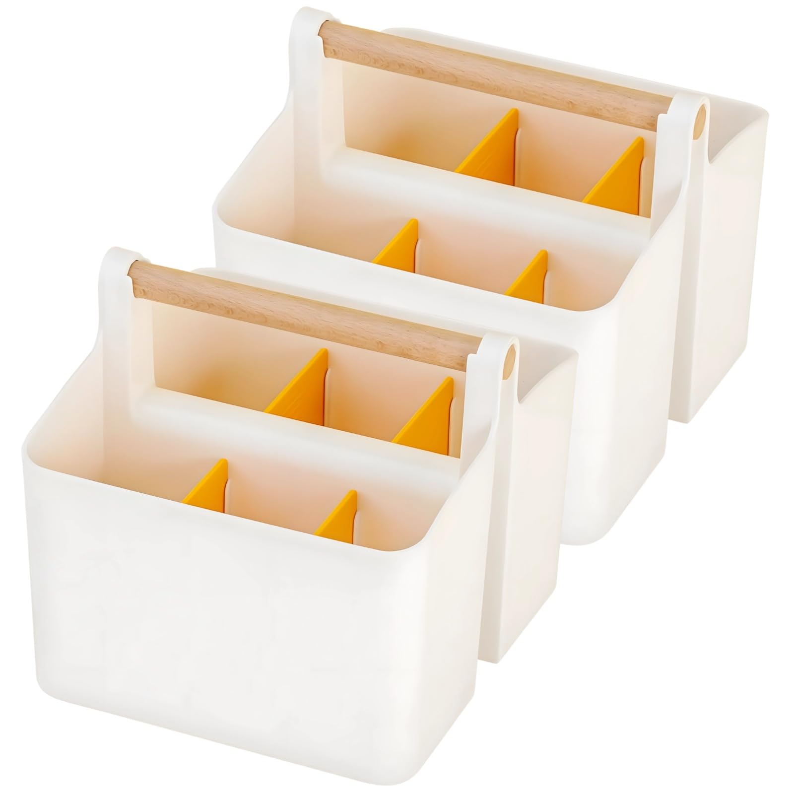 Photo 1 of 2 Pcs Kit Small Yellow Art Supplies Organizer Storage Box with Dividers, Large Capacity Craft Caddy with Wooden Handle, Adjustable Compartments for Markers, Paintbrushes, and Classroom Supplies