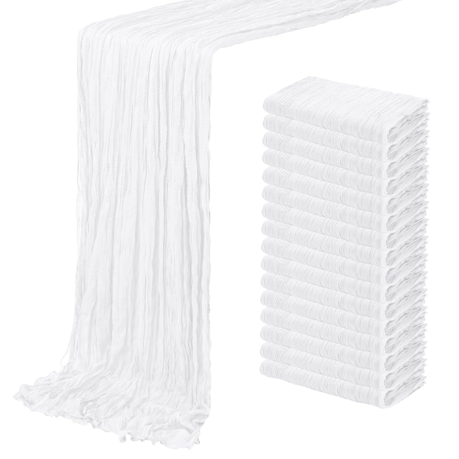 Photo 1 of 16 Pack White Cheesecloth Table Runner 20 x 120 inch Gauze Table Runners 10 FT Long,Semi Sheer Boho Cheese Cloth Fabric Table Runner Bulk for Wedding,Party,Baby Shower,Bridal Shower Decoration