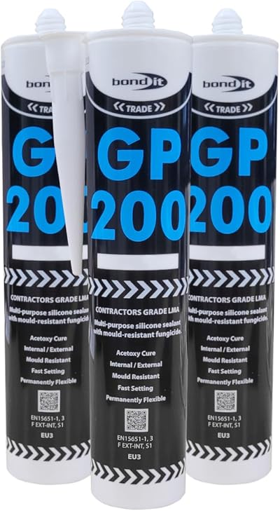 (PACK OF 3) Bond It GP200 Black Silicone Sealant Mould Resistant