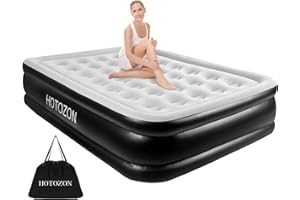 HOTOZON Queen Air Mattress with Built-in Pump, 18" Foldable Black Air Bed, Luxury Inflatable Air Mattresses, Blow Up Airbed for Home & Camping, Amazing Xmas, BD & VD Gifts for Loved, Guests & Friends