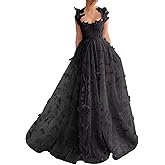 CAZSXIS Long Tulle Prom Dress with 3D Butterflies Sexy Slit Ball Gown Evening Dresses Party Wedding Formal Dress 2024