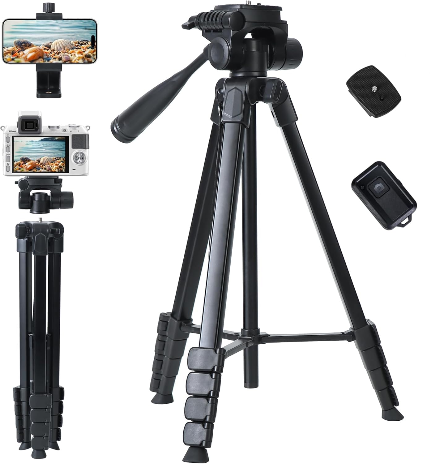 Camera Tripod for Canon Nikon Sony, LINKCOOL 67 Inch Lightweight DSLR Tripod Camera Stand with Detachable 3 Way Pan Head, Remote & Universal Phone Mount