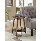 Pemberly Row Round End Table, 24 in H x 17.75 in W, MDF/Rubber Wood, Espresso Wood Finish, Bottom Shelf for Storage, Sophisti