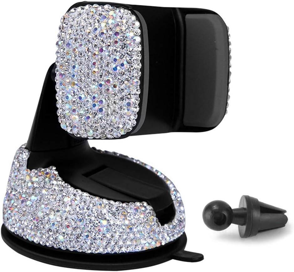 Dohappys Bling Bling 2 In 1 360° Rotation Car Phone Holder & Air Vent Mount for iPhone XS/Max/11, Samsung Galaxy S10+/S9, S8, S7