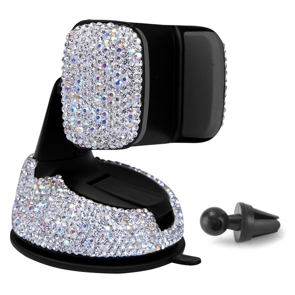 Dohappys Bling Bling 2 In 1 360° Rotation Car Phone Holder & Air Vent Mount for iPhone XS/Max/11, Samsung Galaxy S10+/S9, S8, S7