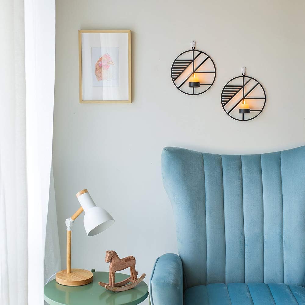 Sziqiqi Wall Mounted Candle Sconces Holder Set of 2 Round Candle Holder for Wall Decorations, Wall Sconces for Livingroom Events Aromatherapy Yard Pathway Patio Porch, Black: Kitchen & Dining