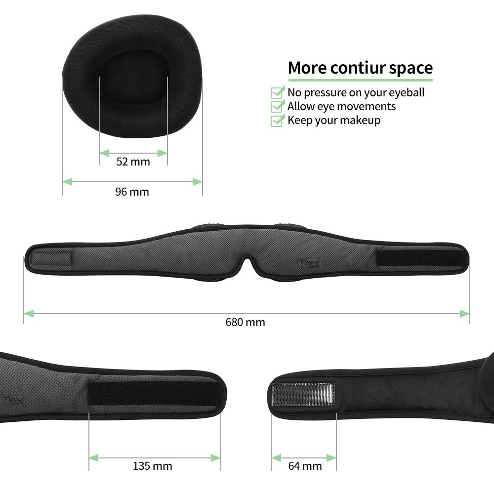 Eye Mask, 3D Silk Sleep Mask Cover with Breathable Memory Foam, Anti-Slip Back Gel Adjustable Strap for Men, Women, Kids