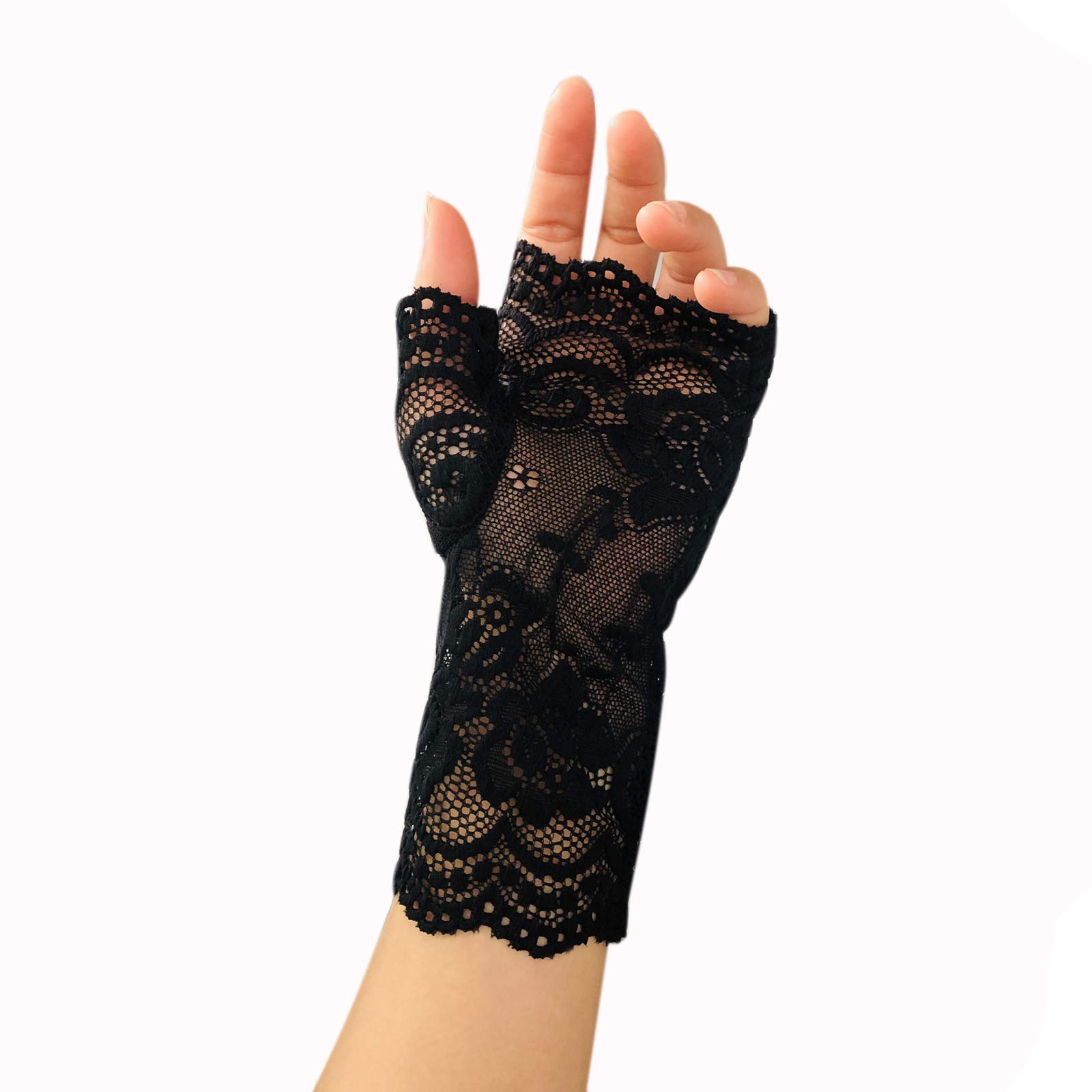 monochef Women Short Lace Gloves Sunblock Fingerless Bridal Wrist Gloves Opera Evening Wedding Tea Party Prom Cosplay 1920s