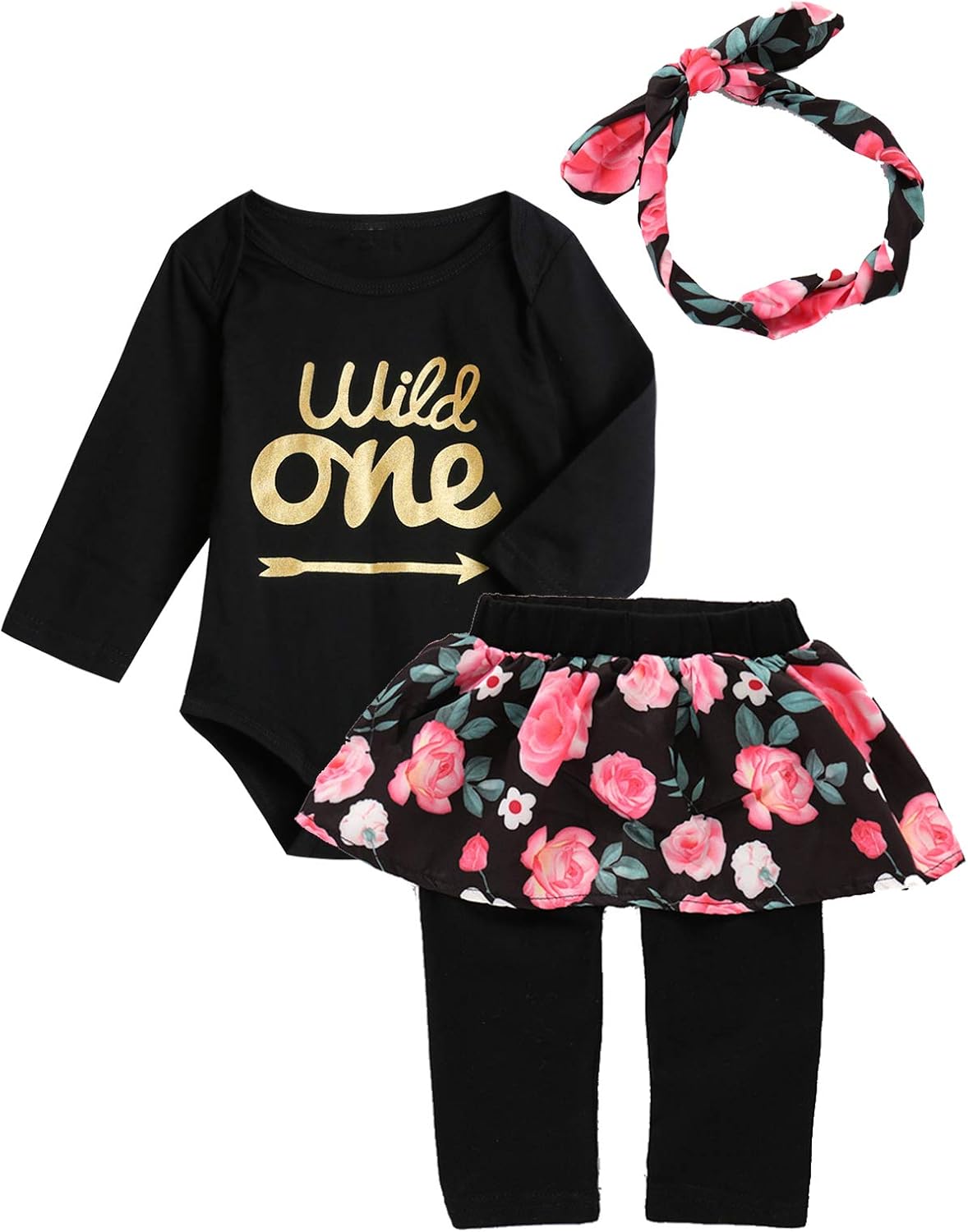 Baby Girls Wild One Outfit Set Birthday Floral Tops Pant Clothing Set