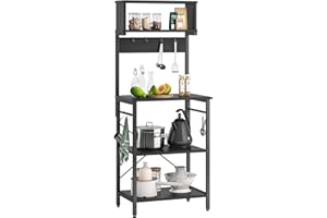 Bestier Kitchen Baker's Rack 60 inch Microwave Oven Stand Kitchen Shelf with Hutch 8 Side Hooks Coffee Station Utility Storage Shelf for Kitchen Dining Room Living Room