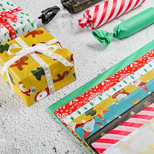 Shindel 80Sheets Christmas Tissue Paper, 27.5x20inches Christmas Paper Towels Xmas Design Wrapping Paper Kraft for DIY Christmas Winter Decoration, 8 Styles