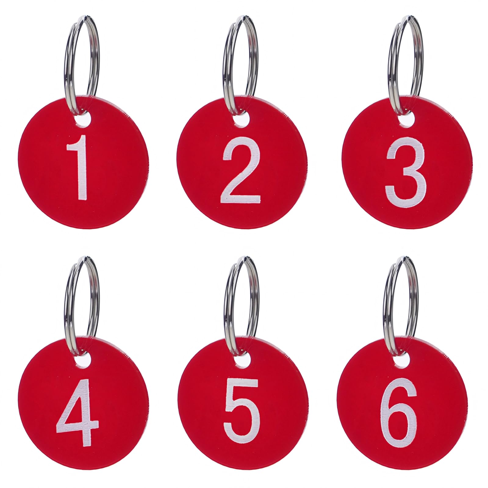 Aspire 1-50 Acrylic Numbered Key Fobs Red Round Numbered Key Tags ID Number Tags with Key Ring