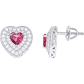 Sterling Silver Womens Cubic-Zirconia Heart Stud Earrings