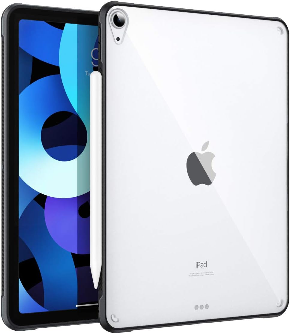 MoKo Case Fit iPad Air 4 - New iPad Air 4th Generation Case 2020 [Support Touch ID and Apple Pencil 2 Charging], Hard PC Clear Back Cover with TPU Air-Pillow Edge Bumper for iPad 10.9