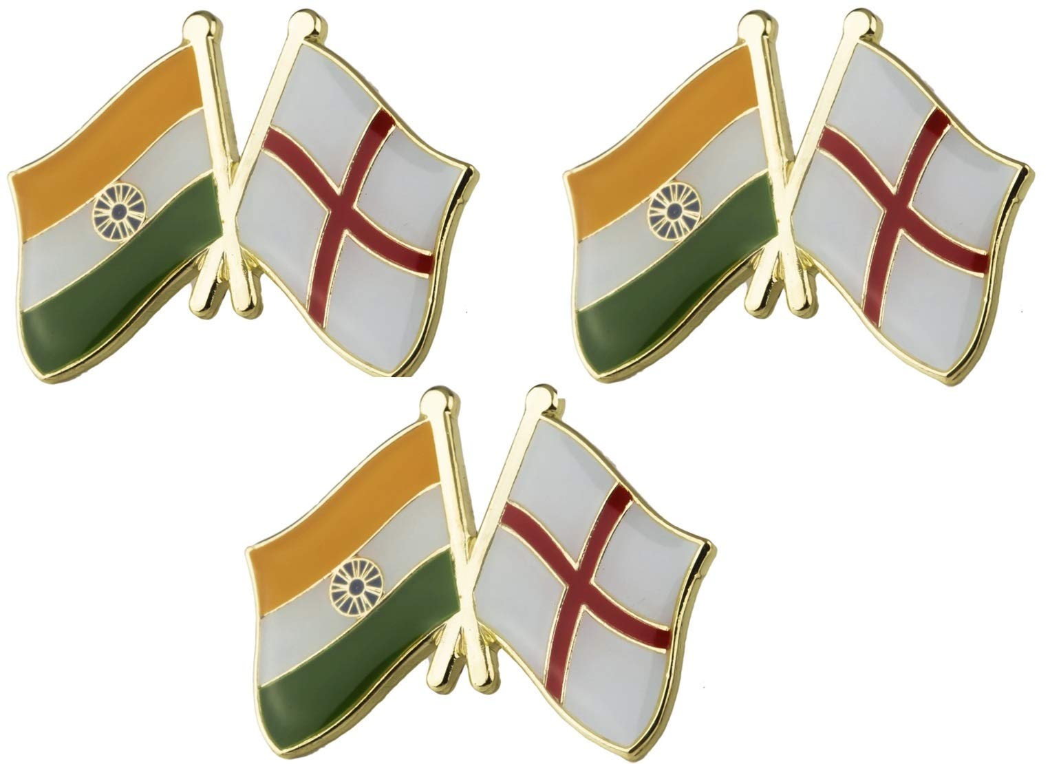 set of 3 x Flag of England and India friendship metal pin badges badge