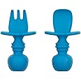 Bumkins Baby Utensils Set, Chewtensils Silicone Spoons for Dipping, Self-Feeding, Baby Led Weaning, Trainer Learning, First Stage Eating, Soft Practice Fork and Spoon, Babies 6 Months, Dark Blue
