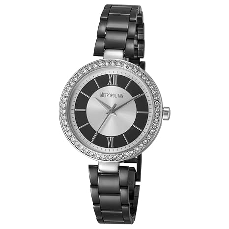 METROPOLITAN Damenuhr - Elite, schwarz/Silber - Made with Crystals from Swarovski