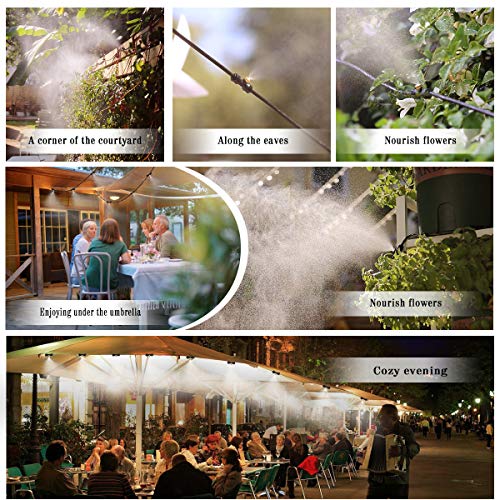 Outdoor Misting Cooling System 32.8FT(10M) Misting Line + 12 Brass Mist Nozzles + 2 Brass Adapters Outdoor Mister for Patio Garden Greenhouse Trampoline for waterpark