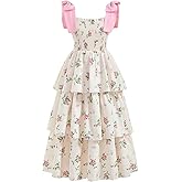 Verdusa Girl's Ditsy Floral Summer Dresses Layered Ruffle Tie Shoulder Cute Easter Sun Midi Dress