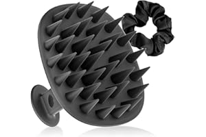 Azosowo Scalp Massager Shampoo Brush with Satin Scrunchie, Ultrasoft Silicone Scalp Scrubber for Hair Growth & Dandruff Removal - Wet/Dry Exfoliator Brush for All Hair Types - Black
