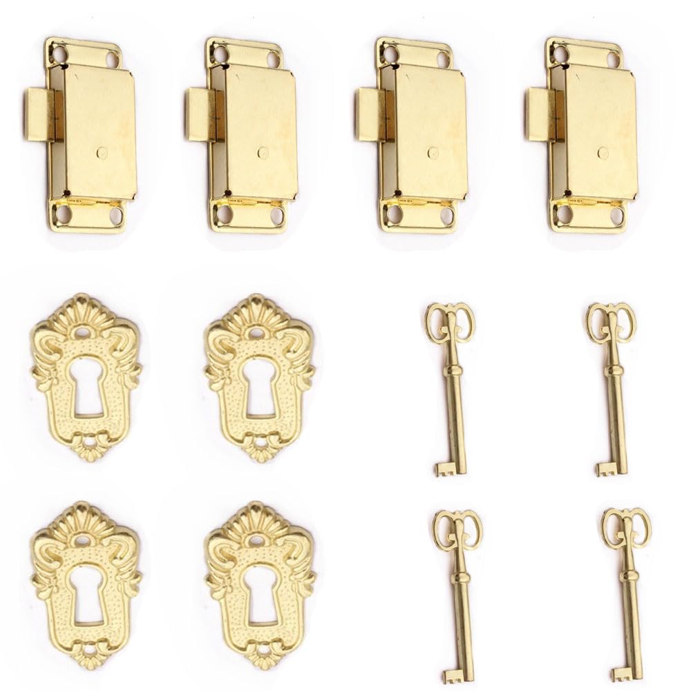 Yufana 4-Piece Vintage Drawer Lock Set, Bronze, Mortise Lock, Cabinet Door Lock, Decorative Furniture Lock, Suitable for Cabinets, Jewelry Boxes, Cosmetics