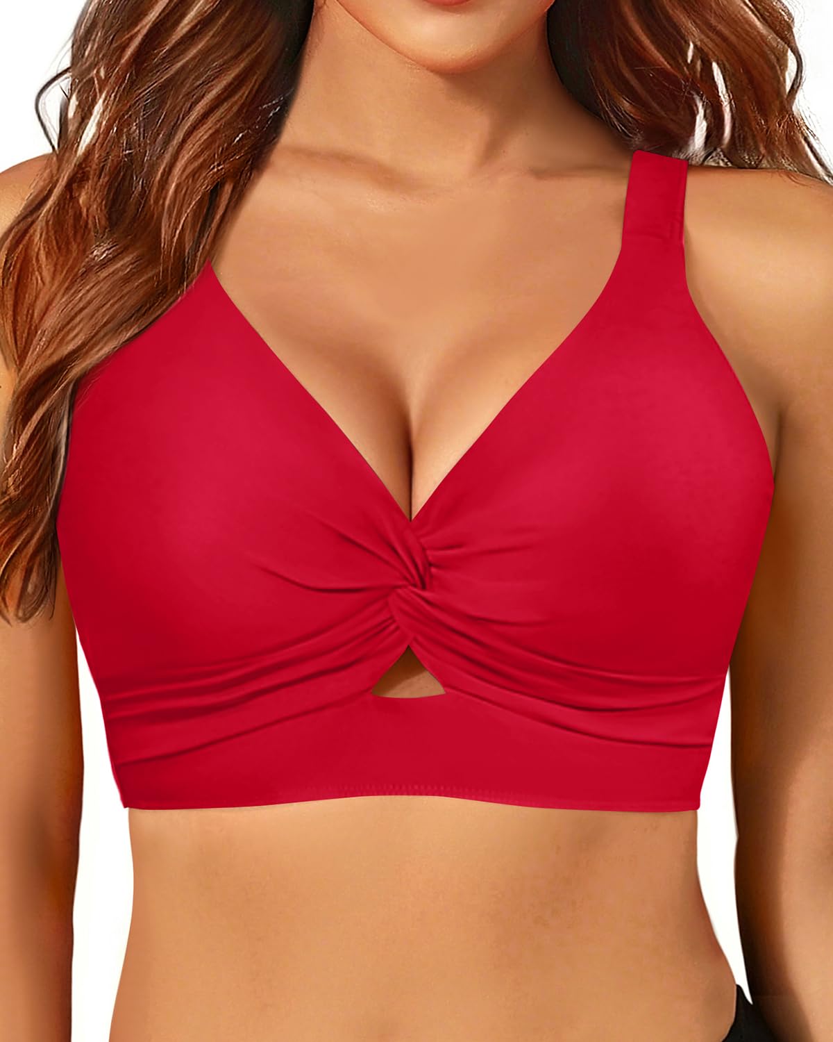 Photo 1 of *small* Women Underwire Bikini Top Only - Push Up Swimsuit Top Large Bust Bathing Suit Tops 2025 Supportive Swim Tops Red S
