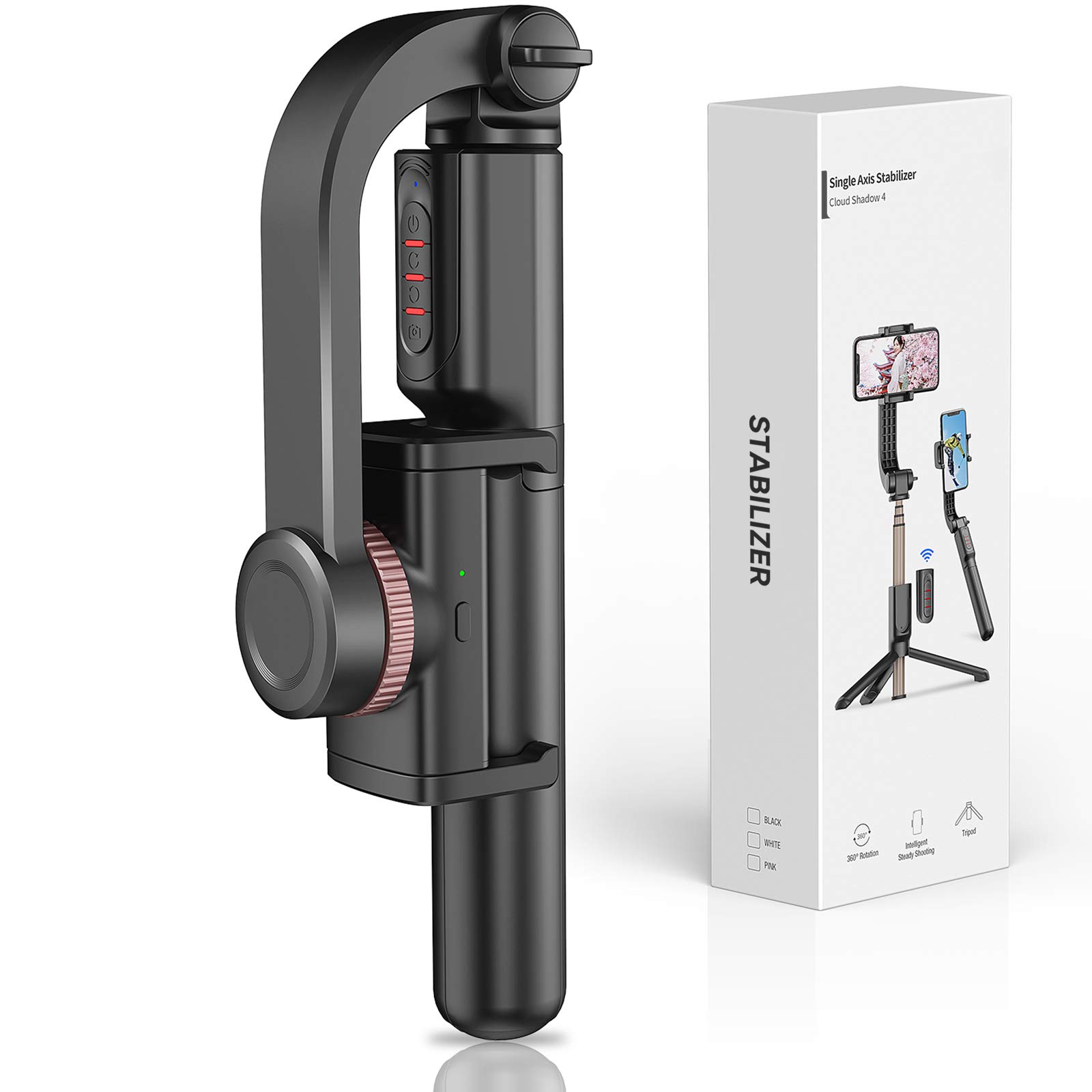 XXZU Gimbal Stabilizer for Smartphone with Extendable Bluetooth Selfie Stick and Tripod, 1-Axis Multifunction Remote 360°Automatic Rotation, Auto Balance iPhone/Android (S)