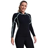 Lemorecn Women's Wetsuit Top,2mm Long Sleeve Super-Stretch Neoprene Jacket for Diving, Surfing, Snorkeling & Water Sports