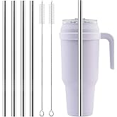 4PCS Metal Straw Replacement Compatible with Reduce Tumbler 40oz & 50oz, Reusable Stainless Steel Straws for Reduce Tumbler Accessories, With 2 Straw Cleaner Brush