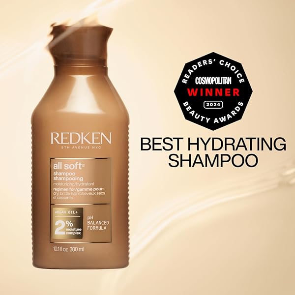 REDKEN ALL SOFT SHAMPOO – MOISTURIZES & HYDRATES DRY, BRITTLE HAIR, GENTLY CLEANSES AND SOFTENS, WITH ARGAN OIL, SAFE FOR COLOR-TREATED HAIR, 10.1 FL OZ