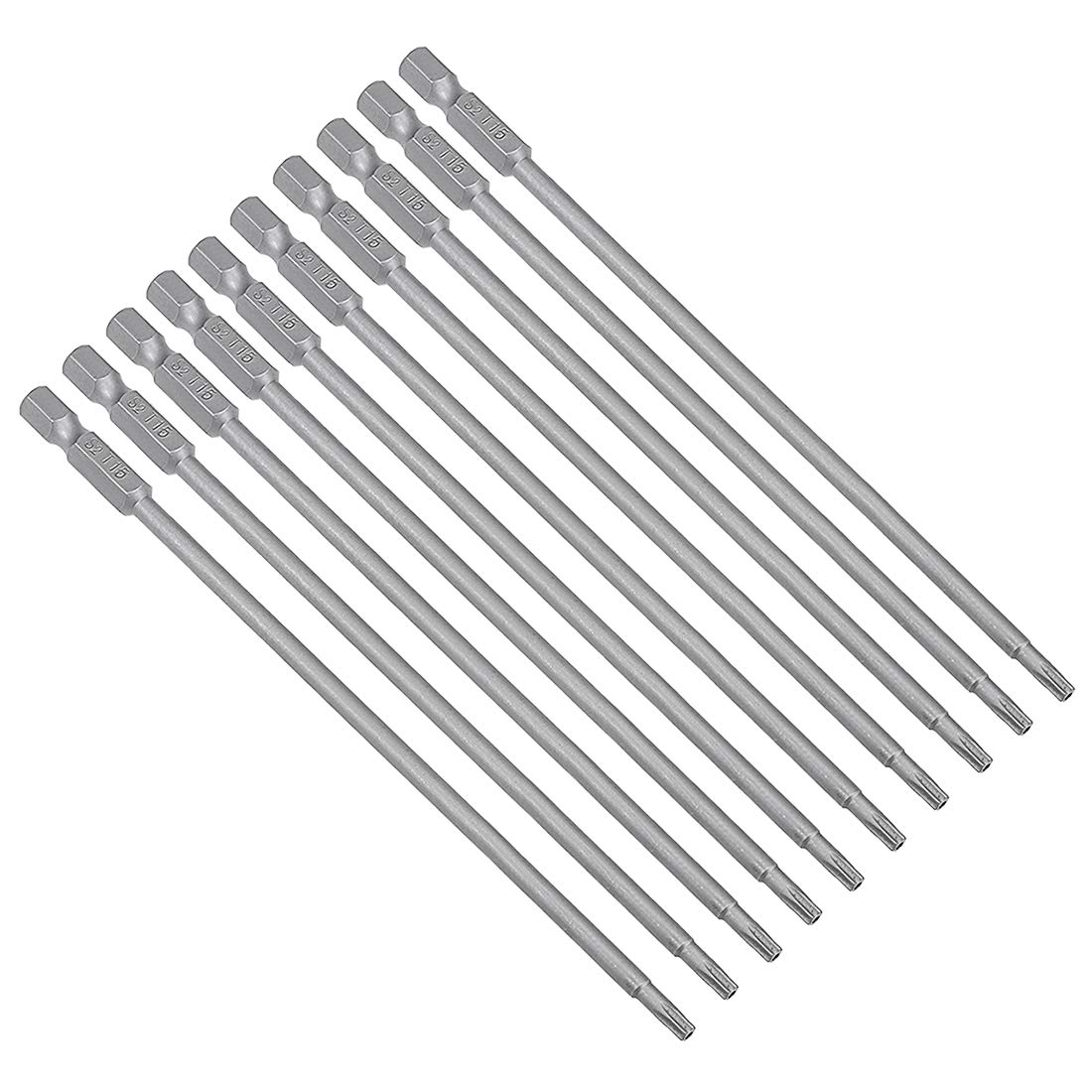sourcing map 10 Pcs T15 Magnetic Torx Screwdriver Bits, 1/4 Inch Hex Shank 5.9-inch Length S2 Security Tamper Proof Screw Driver Kit Tools
