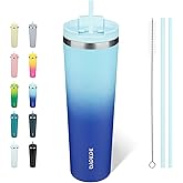 BJPKPK 34oz Insulated Tumbler With lid And Straw Stainless Steel Tumblers Travel Coffee Mug Reusable Thermal Cup,Sky